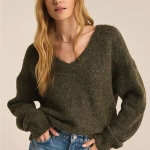 Z Supply V-Neck Sweater in Olive